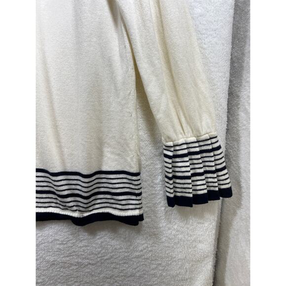 Talbots Cream Navy Stripe Pleated Cashmere Cardigan Sweater Women XLP XL Petite - Picture 3 of 13
